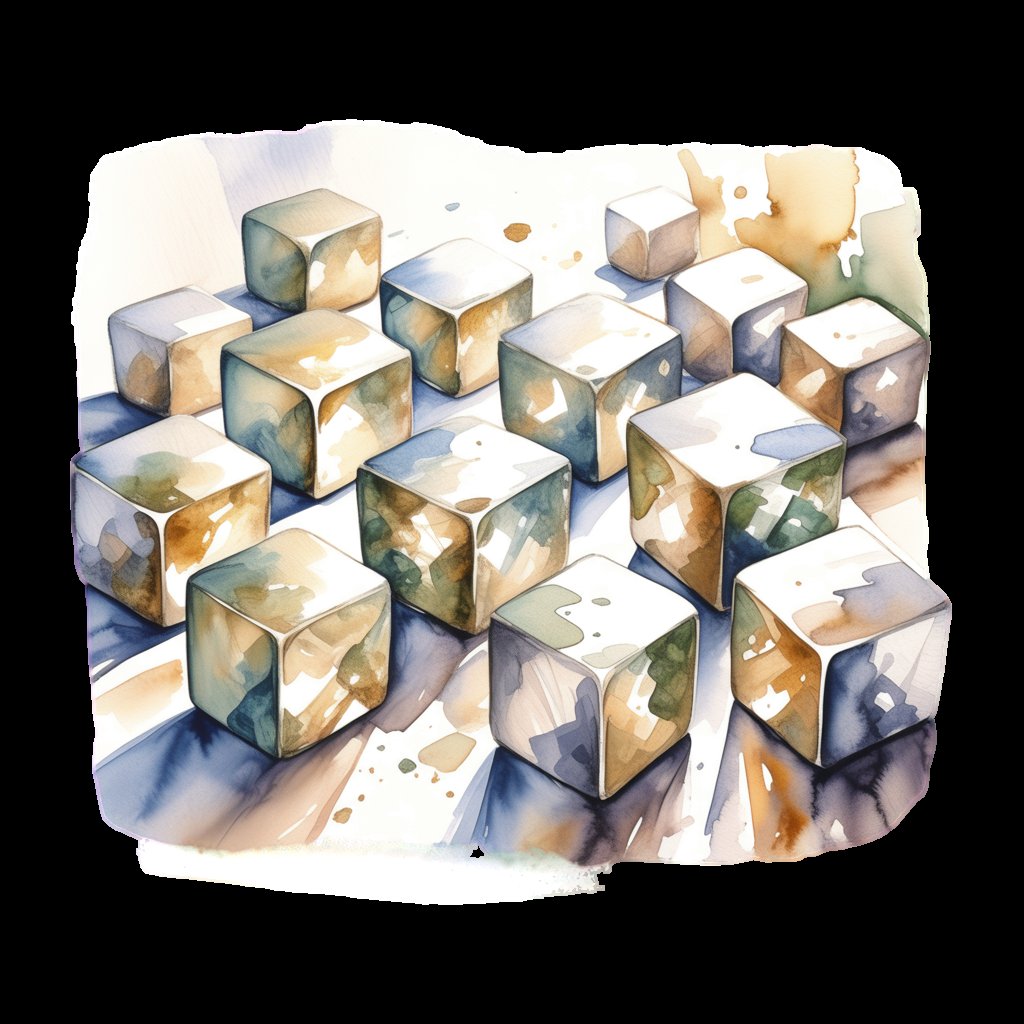 Watercolor pyrite cubes — interconnected system